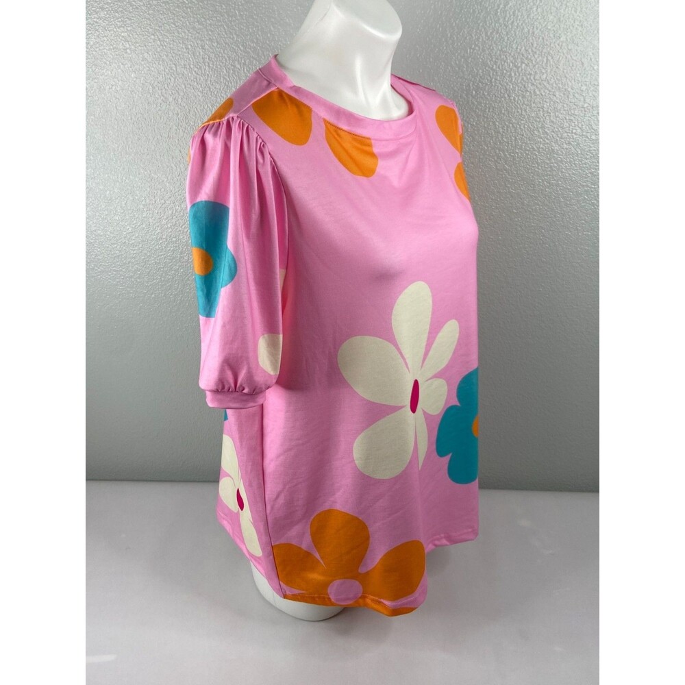 Flower Power Women Large Shirt Pink Multi Color Floral Pattern Casual NWT - Picture 3 of 8